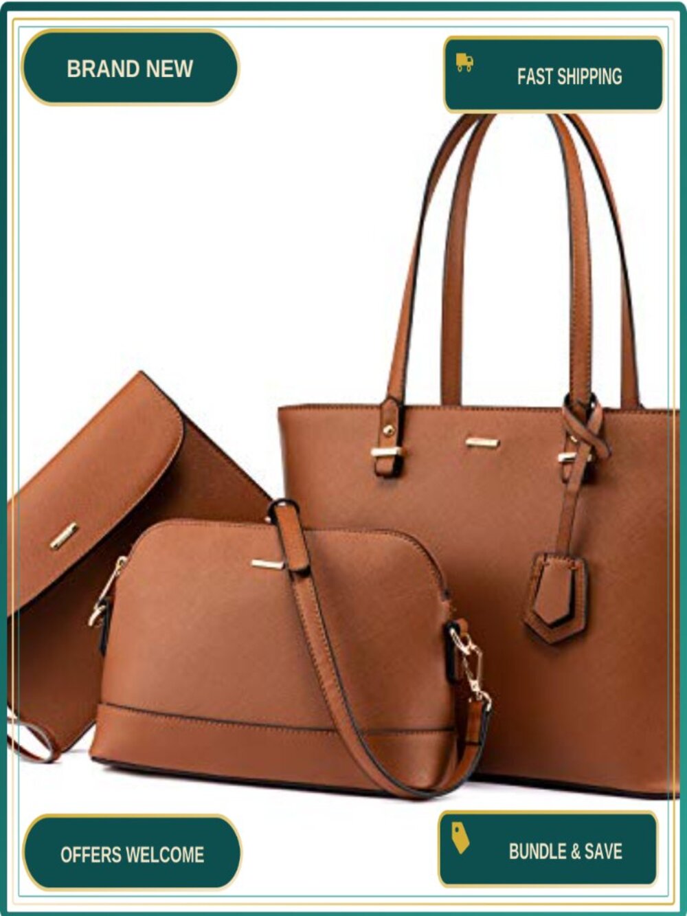 Synthetic Leather 3pcs Purse Set Shoulder Bag Tote Hobo Wallet Clutch